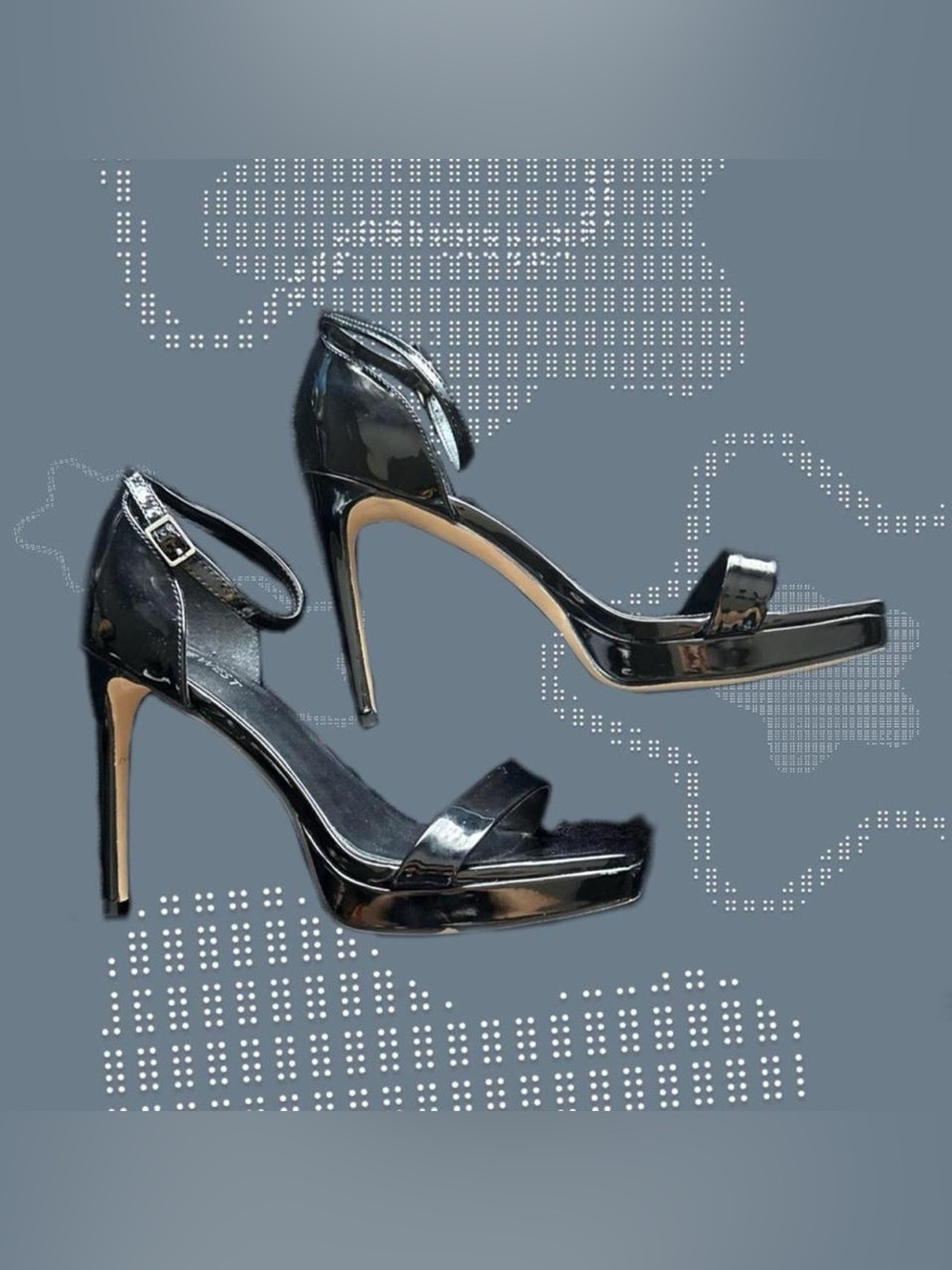 Nine West size 8.5 Black patent leather platform heels with ankle strap